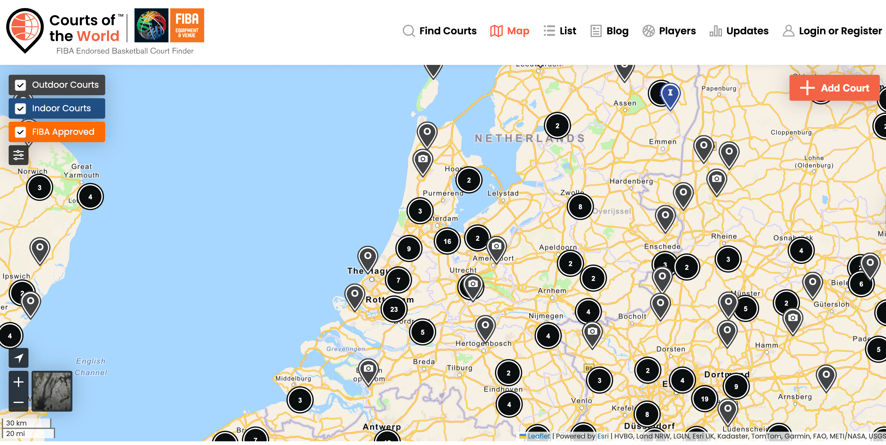 FIBA Courts of the World map NL